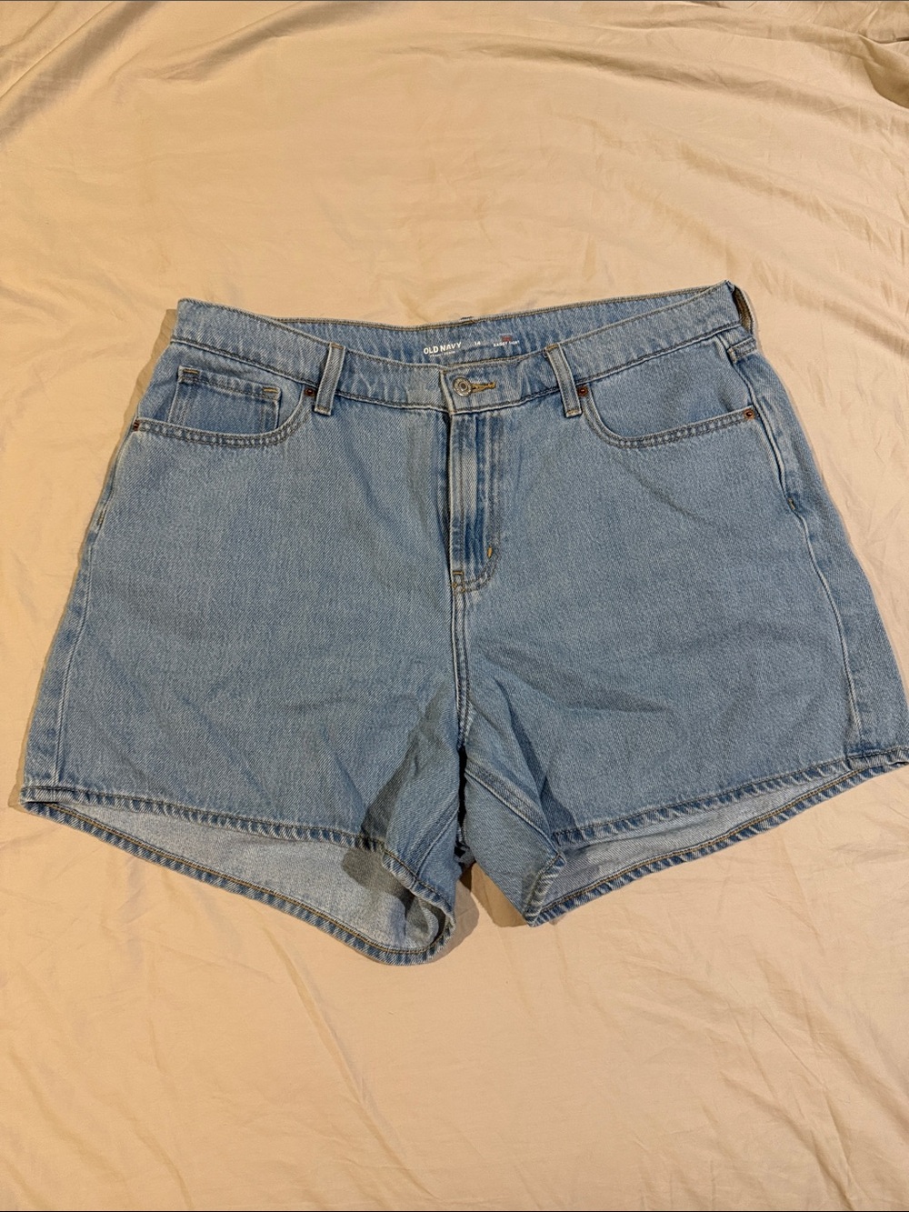 Old Navy Curvy Baggy Shorts: Light Blue High-Rise Denim Shorts